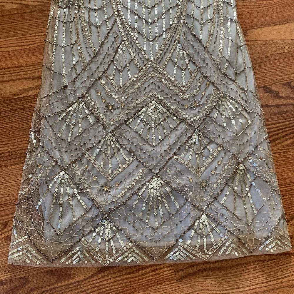 SUE WONG 14 Champagne Silver sequin embellished beaded cocktail formal dress NEW - Picture 14 of 17